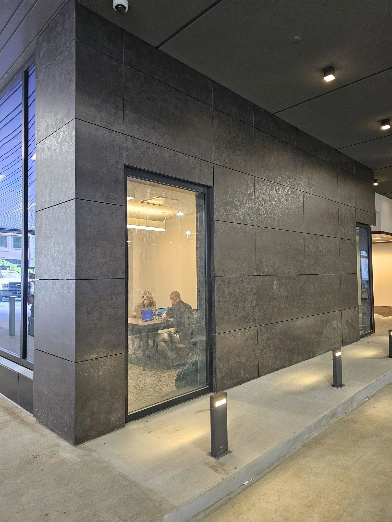 W Peachtree — dusk — Porcelain façade at night