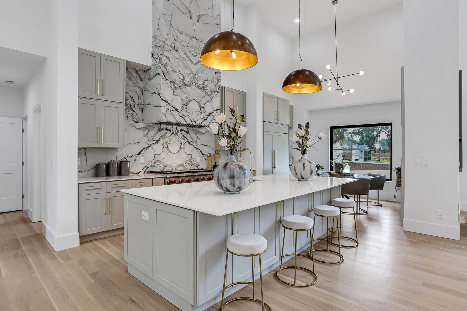 Book-matched marble kitchen — Woodland Brook